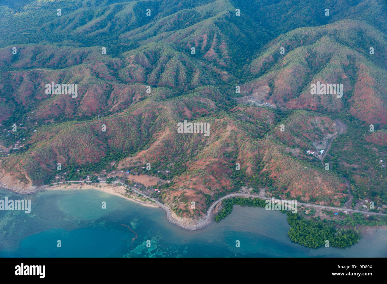 Vue aérienne de la côte du Timor oriental, en Asie du Sud-Est, l'Asie Banque D'Images