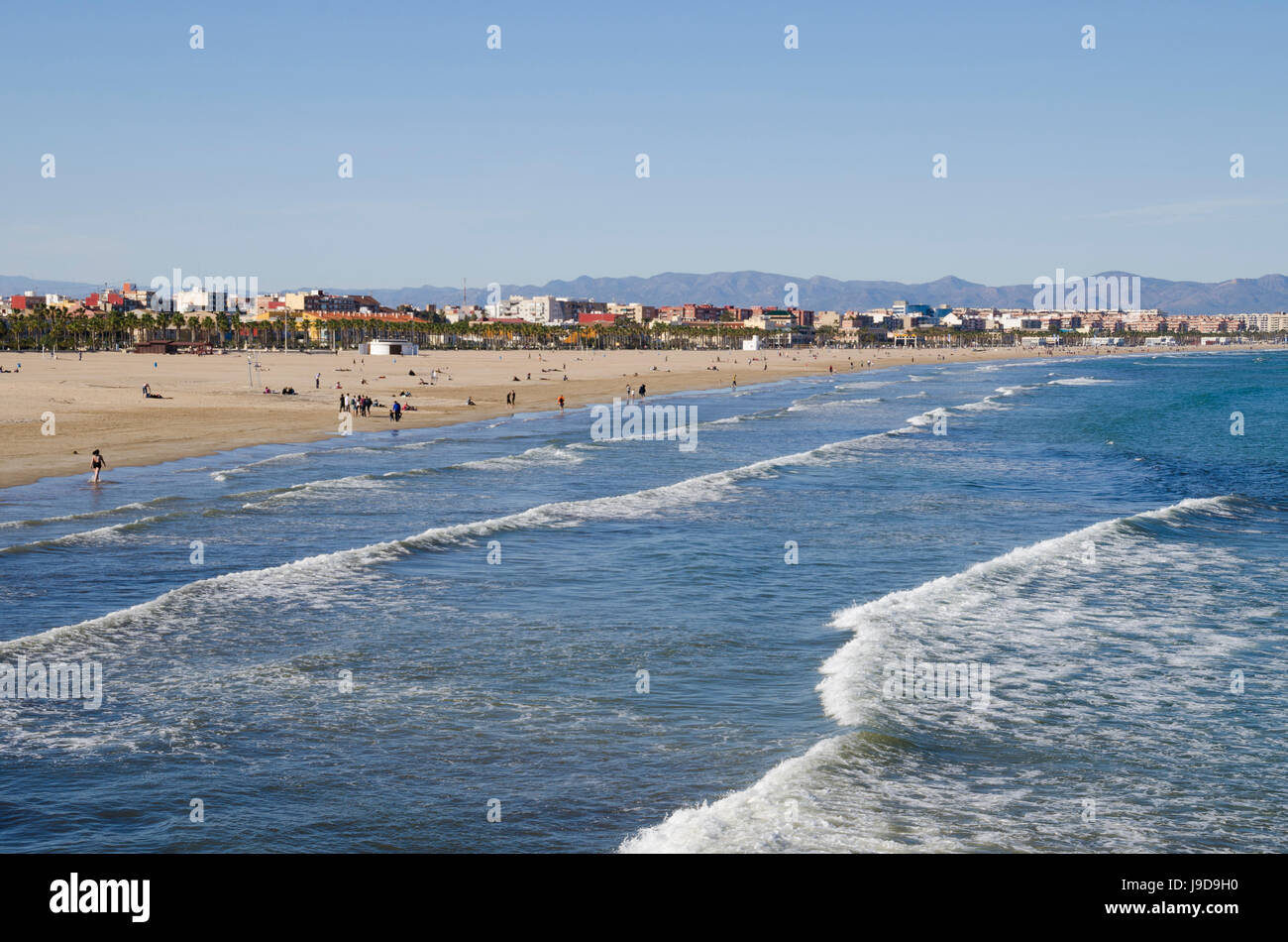 La plage de Malvarrosa, Valencia, Espagne, Europe Banque D'Images