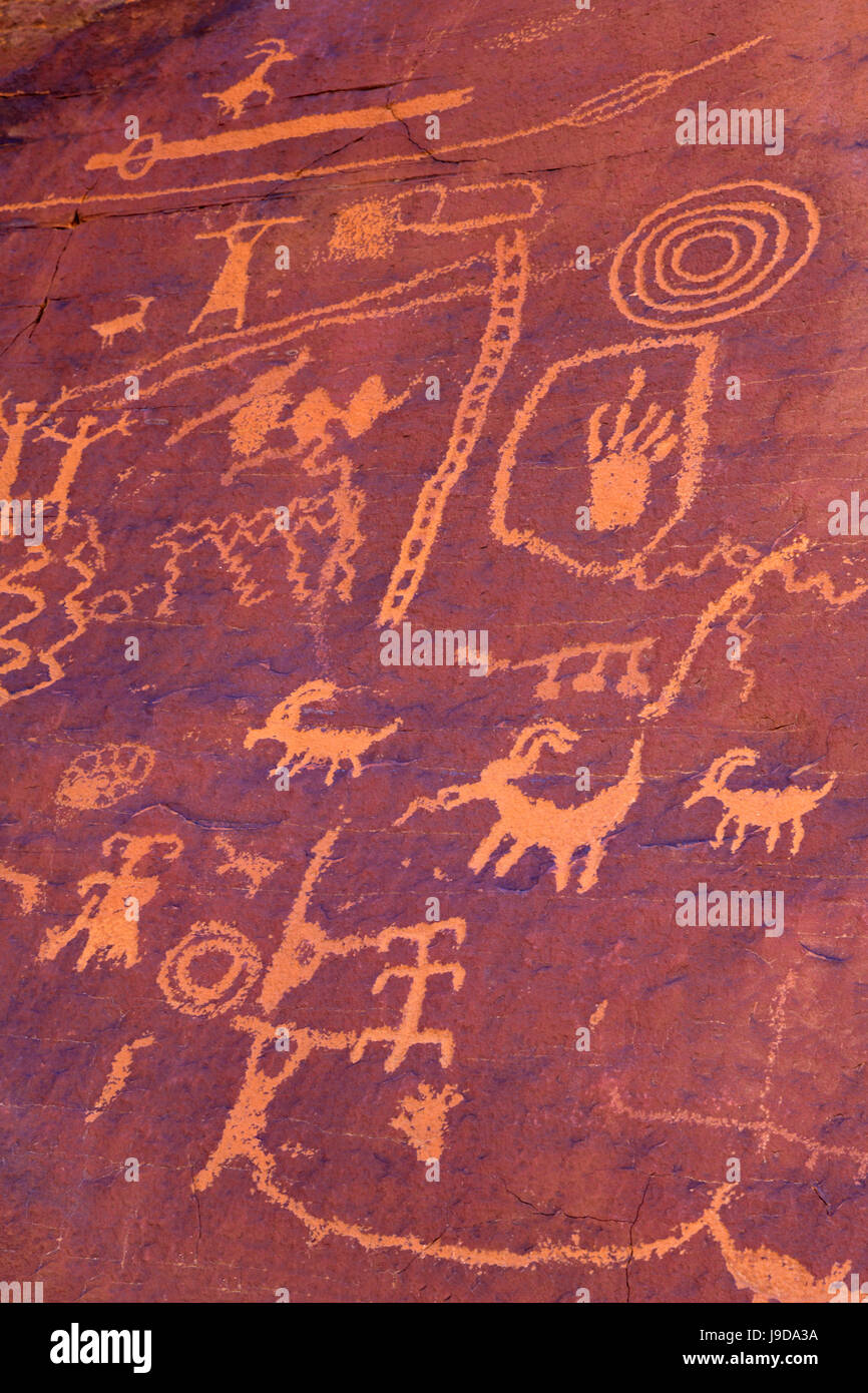 Atlatl Rock, Vallée de Feu, Parc Overton, Nevada, USA, Amérique du Nord Banque D'Images