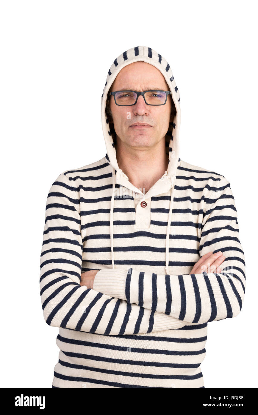 Franchement attrayant d'âge moyen européen mâle avec hoodes sweater Banque D'Images