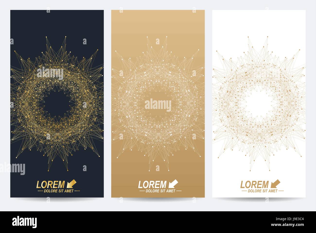 Ensemble moderne de vector circulaires. Abstrait géométrique présentation avec golden mandala. Arrière-plan de communication et la molécule de la médecine, de la science, de la technologie, la chimie. Illustration de Vecteur