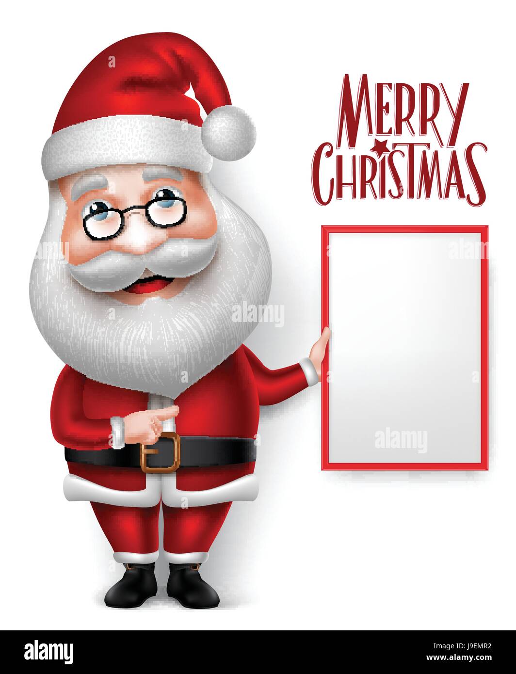 Père Noël Vector Cartoon Character Holding Blank Board isolé en fond blanc avec Joyeux Noël intitulé. Vector Illustration Illustration de Vecteur