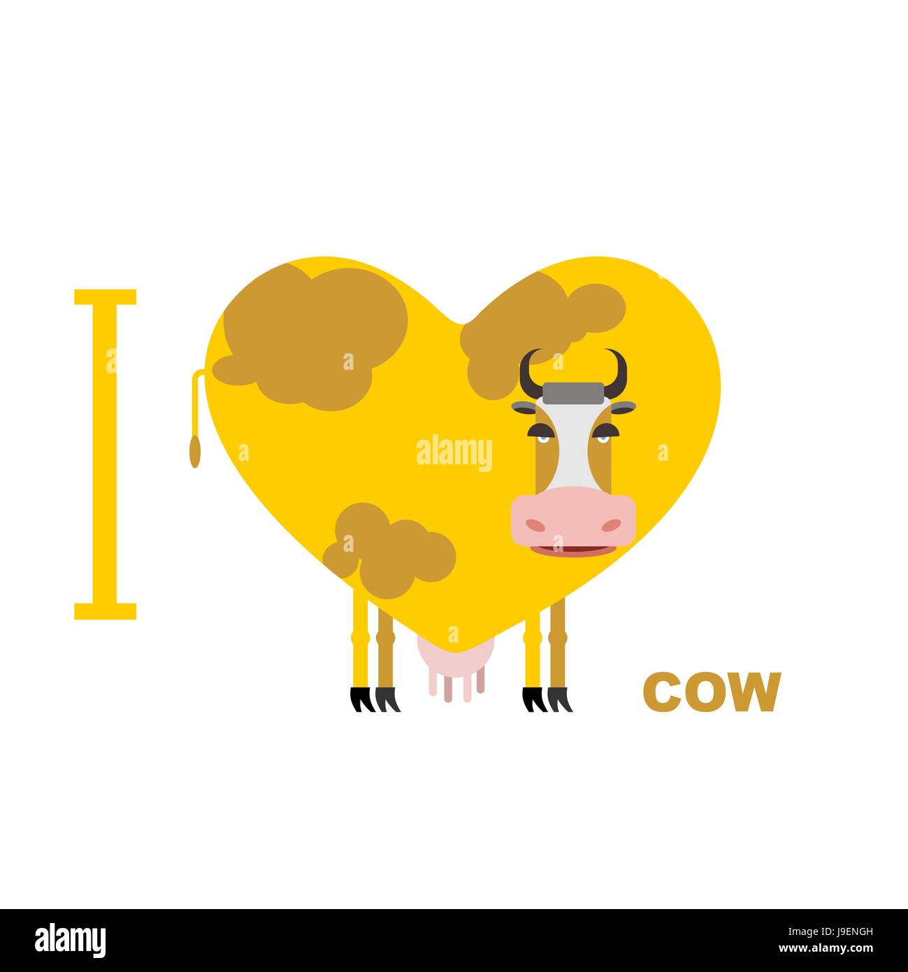 Je l'amour vache. Symbole coeur de vaches. Vector illustration pour les amoureux des animaux de ferme Illustration de Vecteur