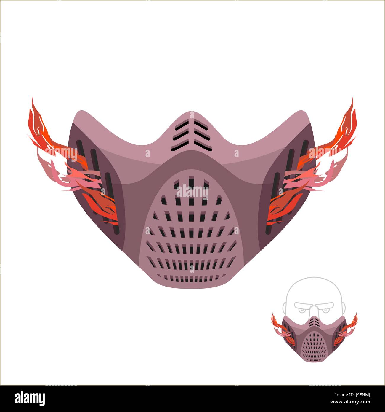 Sports de protection masque. Masque de monstre effrayant ou maniac avec le feu. Vector illustration Illustration de Vecteur