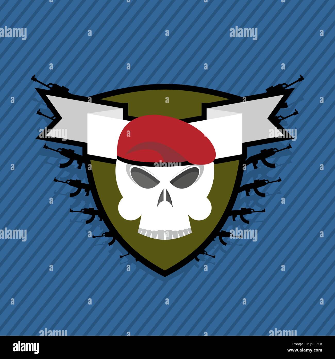 Emblème militaire. Béret en crâne avec des armes. Illustration de Vecteur