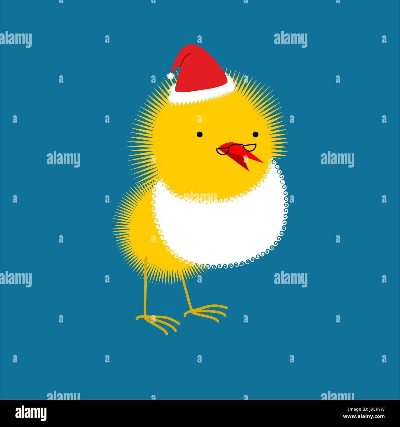 Le Père Noël de poulet. Petit oiseau avec barbe et moustache. Peu de Noël poulet. Illustration de Vecteur