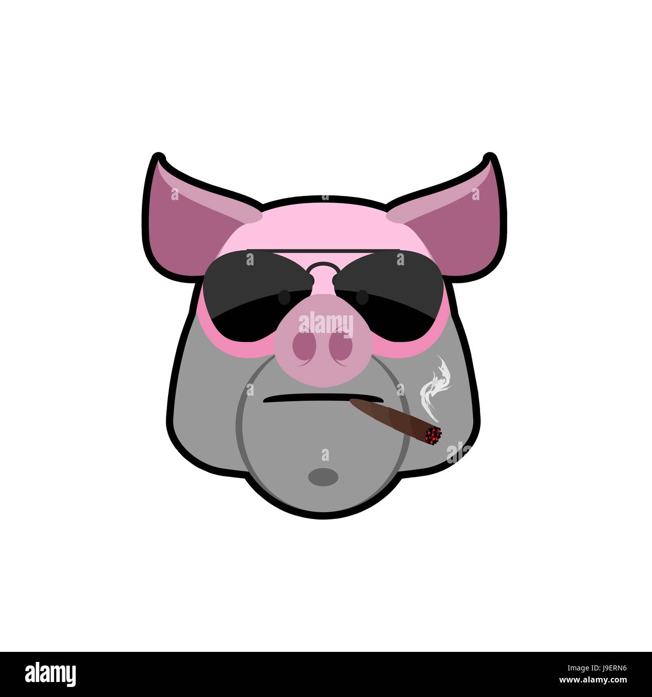 Sanglier en colère. Tête de cochon avec des lunettes et une cigarette. La ferme des animaux est un tyran. Logo de l'animal. Illustration de Vecteur