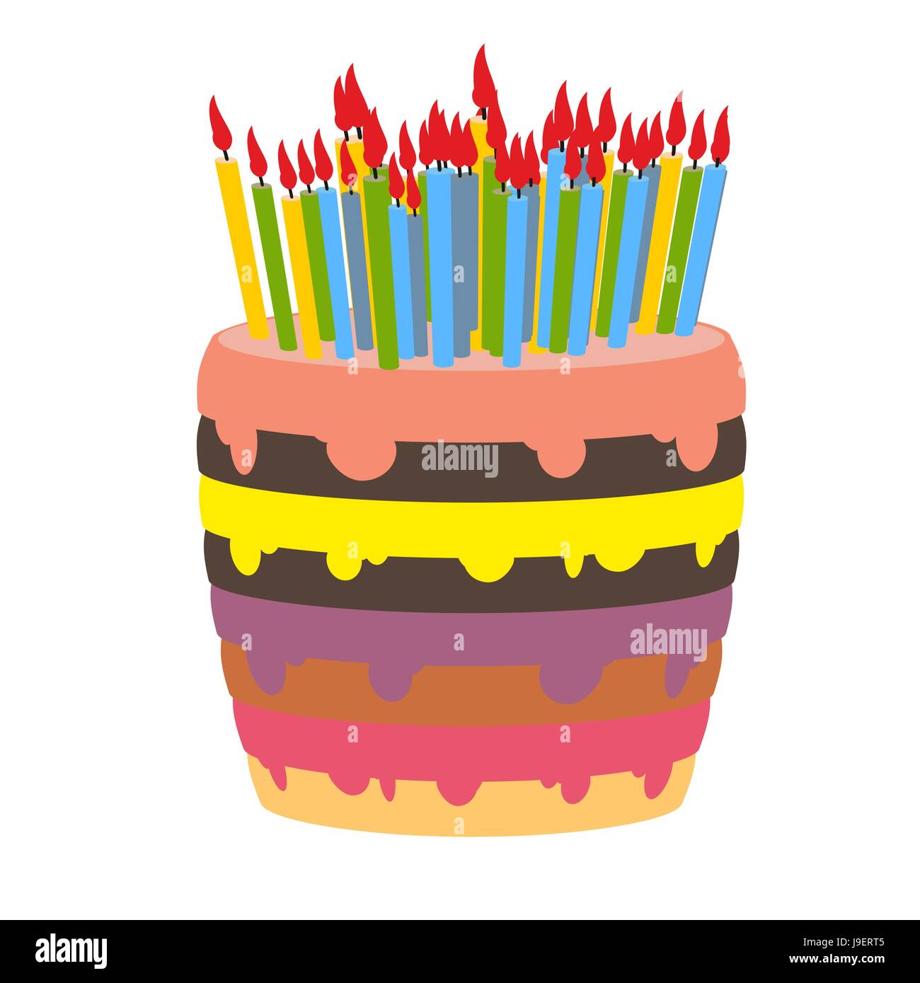 Gateau D Anniversaire Et Beaucoup De Bougies Bruler Beaucoup De Bougies Douceur Pour Les Vacances Beau Produit De Confiserie Sur Fond Blanc Image Vectorielle Stock Alamy