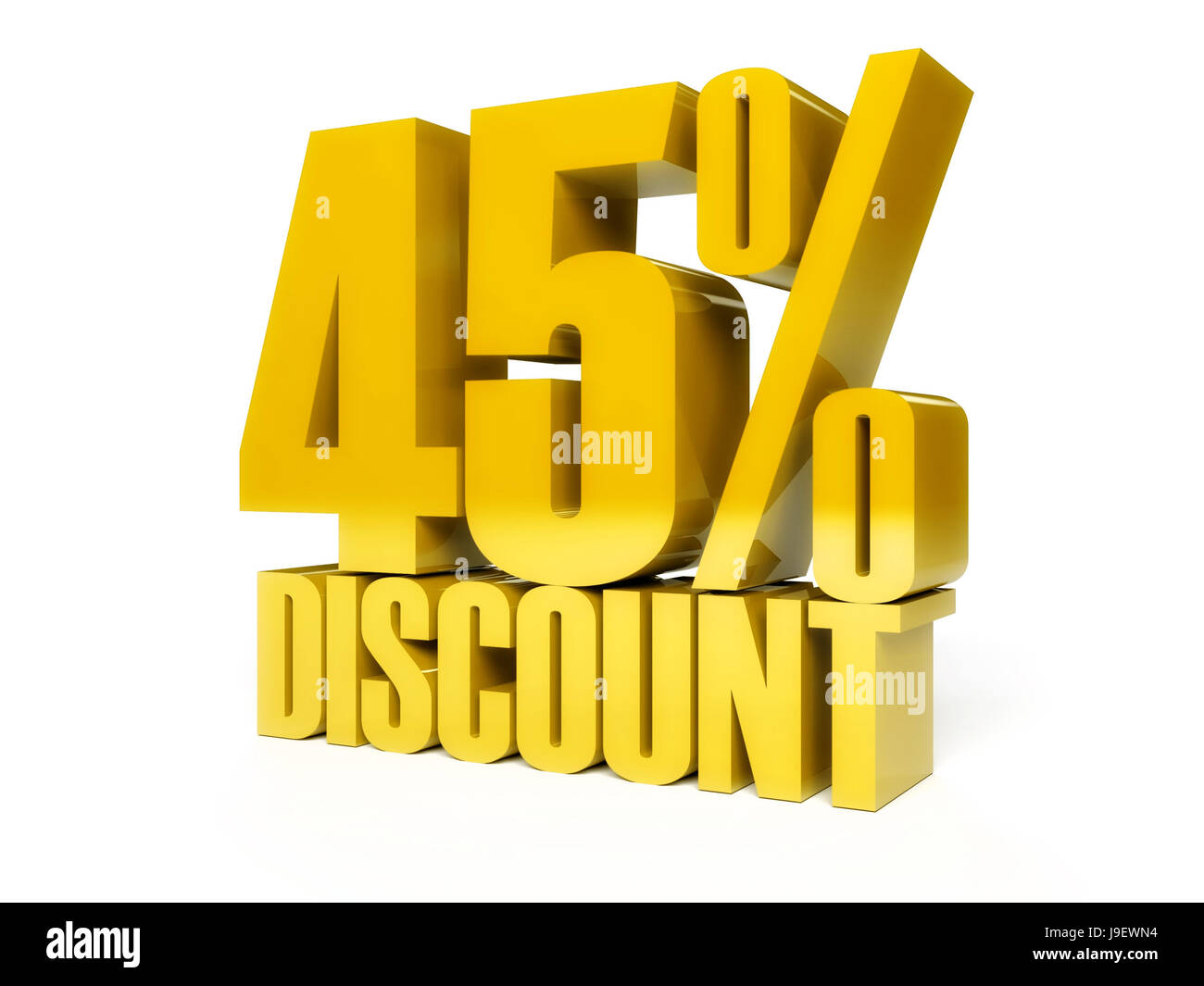 45  % de réduction. Texte brillant d'or. Concept 3D illustration. Banque D'Images