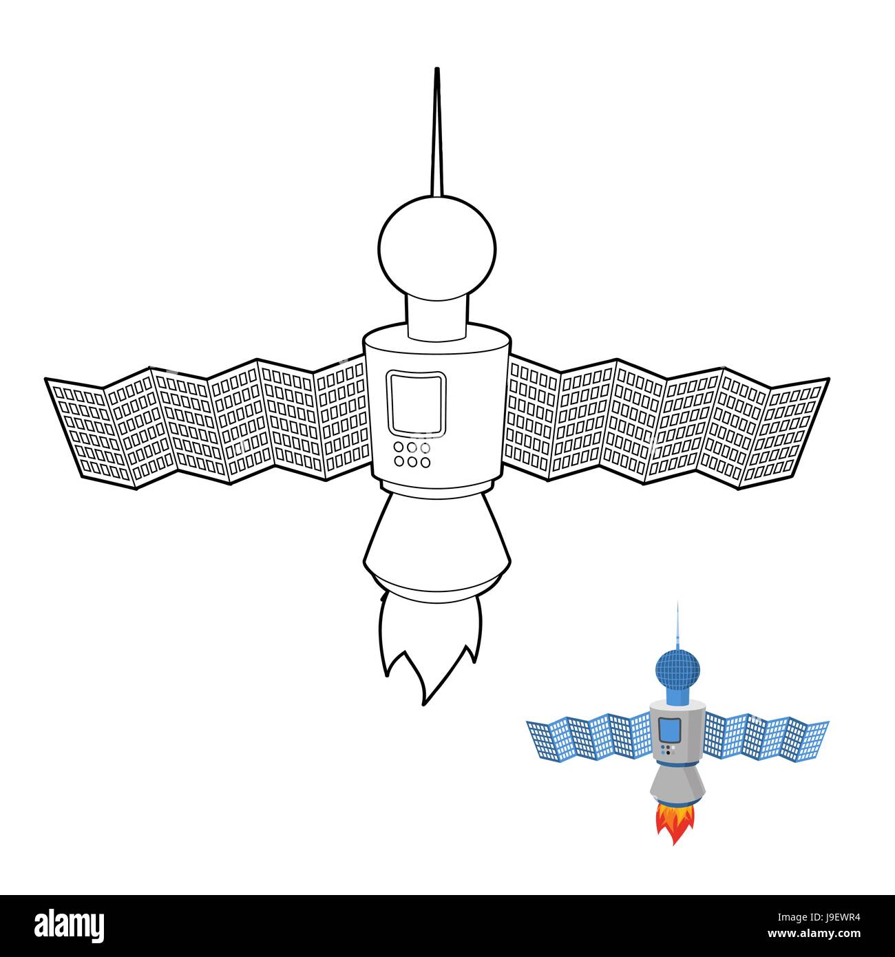 Satellite spatial livre à colorier. Station spatiale. Vector illustration. Illustration de Vecteur