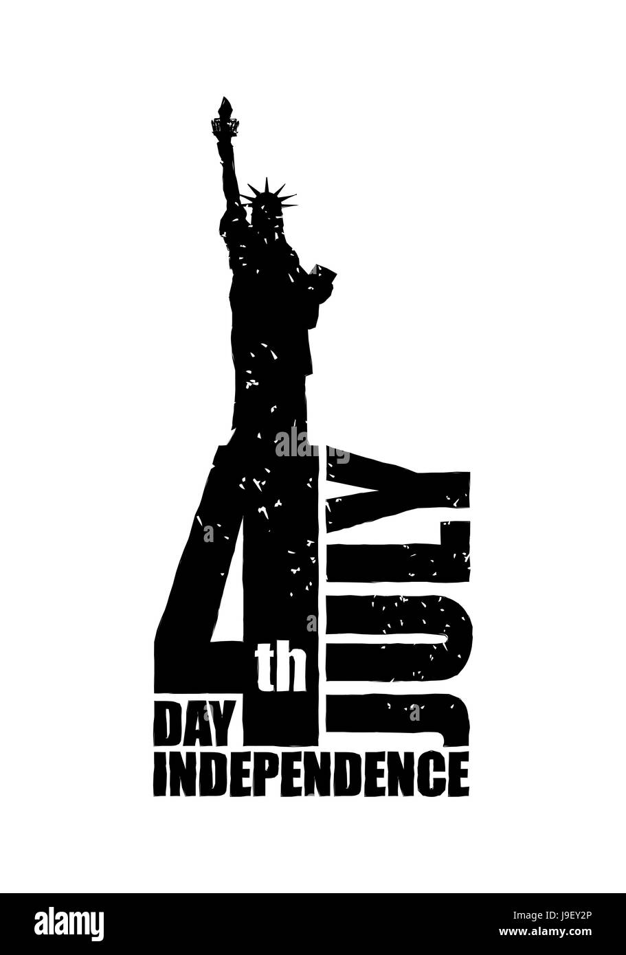Date de l'indépendance en Amérique. Statue de la liberté de style grunge. Logo pour le National Patriotic maison de vacances. Attractions touristiques New York City Illustration de Vecteur