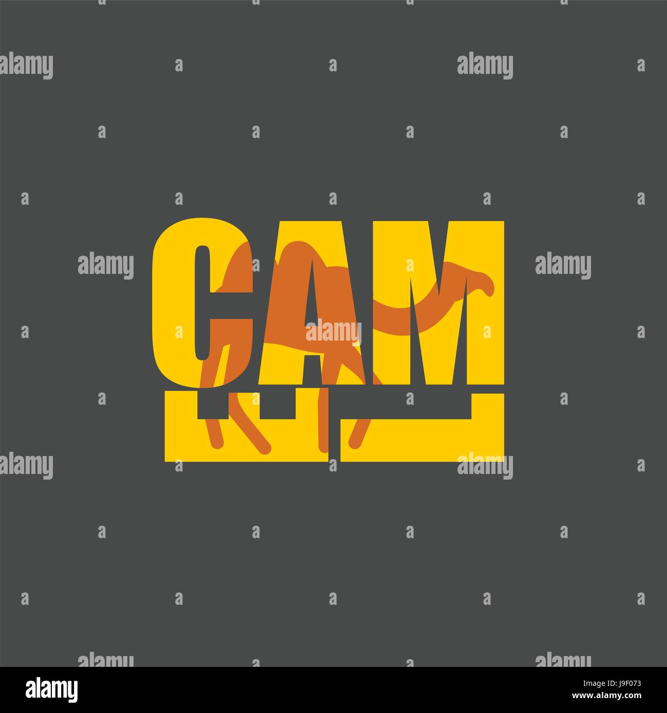 Silhouette chameau texte. Désert d'animaux et de typographie. Des animaux à sabots fendus et lettres Illustration de Vecteur