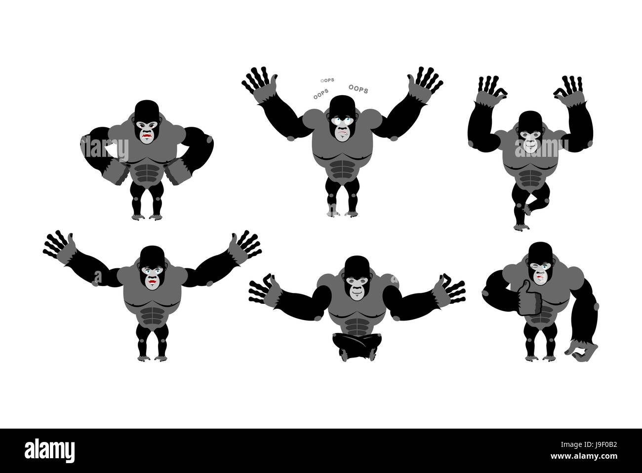 Jeu de gorille. Expression des émotions le singe. Bête sauvage et le mal bien. Animal triste et heureux. Grand prédateur forte in jungle Illustration de Vecteur