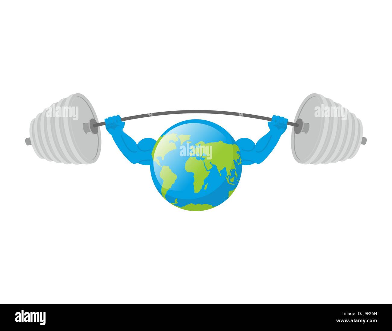 Fond blanc de la terre. Le jour de la terre. Planète solide. Bodybuilder planète avec d'énormes muscles. La terre est isolé. La planète Terre remise en forme Illustration de Vecteur