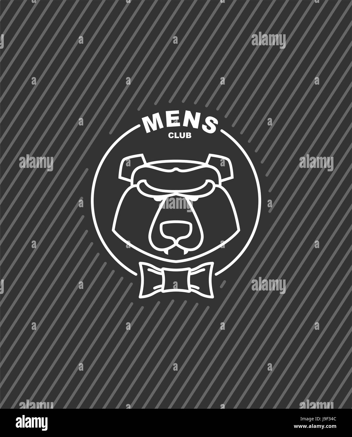 Mens logo ours avec Bow Tie. Club gentleman pour hipster. Avec des dents d'animaux sauvages Illustration de Vecteur