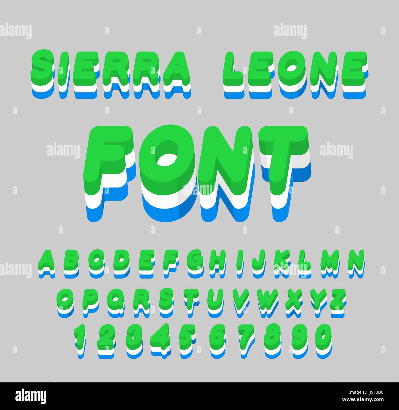 Sierra Leone font. Sierra Leones drapeau sur les lettres. Alphabet national patriotique. Lettre 3d. État symbolique des pays d'Afrique de l'Ouest Illustration de Vecteur