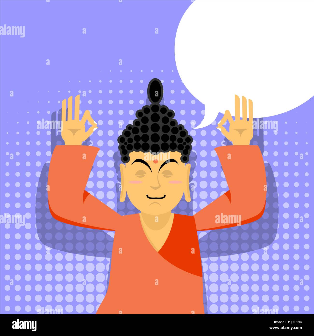 Bouddha méditant dans pop art style. Dieu indien sur fond violet. État de nirvana et de l'illumination. Illustration de Vecteur