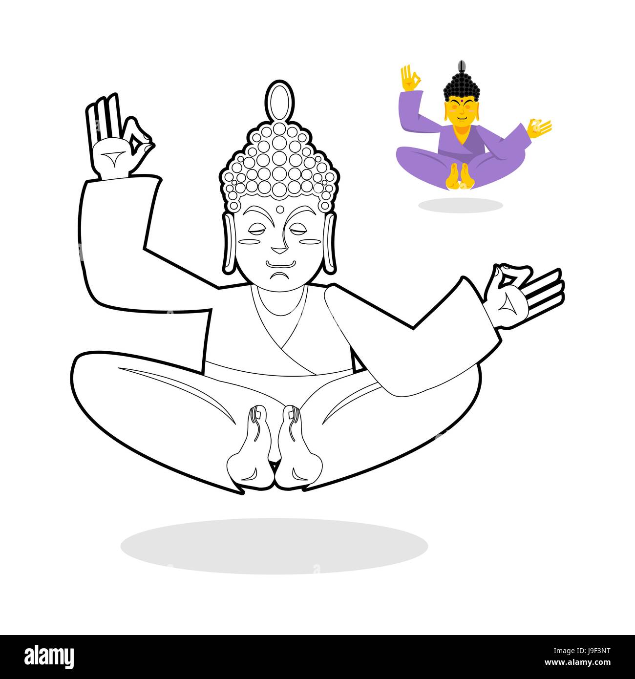 Livre de coloriage de Bouddha. Dieu indien méditant sur fond blanc. État de nirvana et de l'illumination. Les gens assis en posture de lotus Illustration de Vecteur