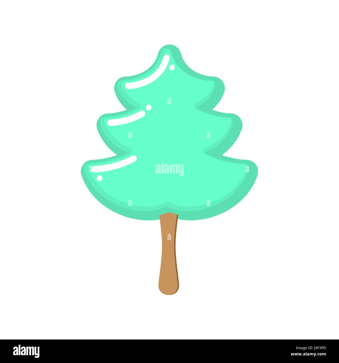 Arbre de Noël de la crème glacée à la pistache. Le Popsicle stick en forme de sapin vert. Des bonbons pour Noël. Dessert pour le nouvel an Illustration de Vecteur