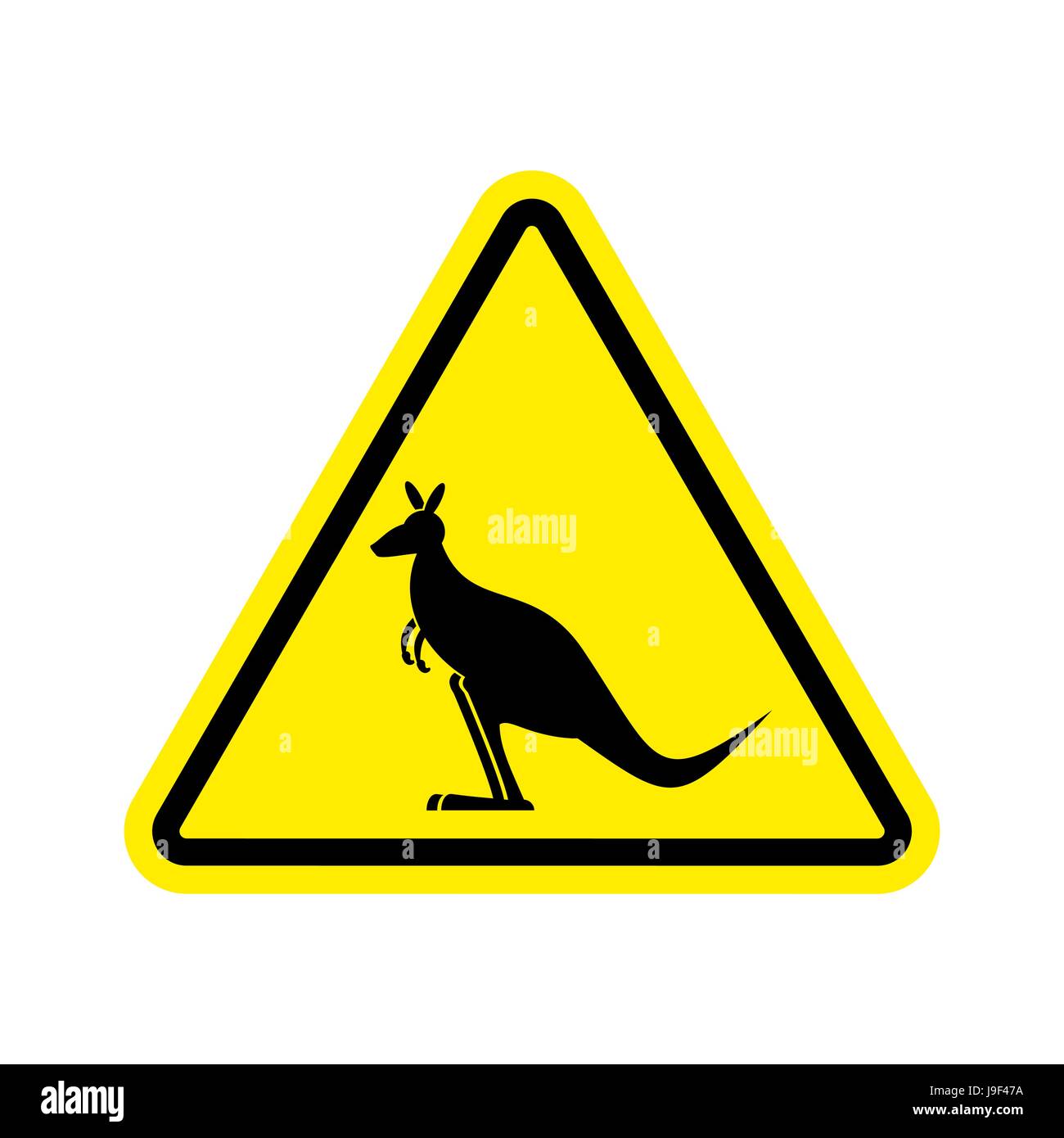Panneau d'avertissement de kangourou wallaby attention danger. symbole. Panneau Danger animal sauvage Australienne du triangle jaune. Illustration de Vecteur