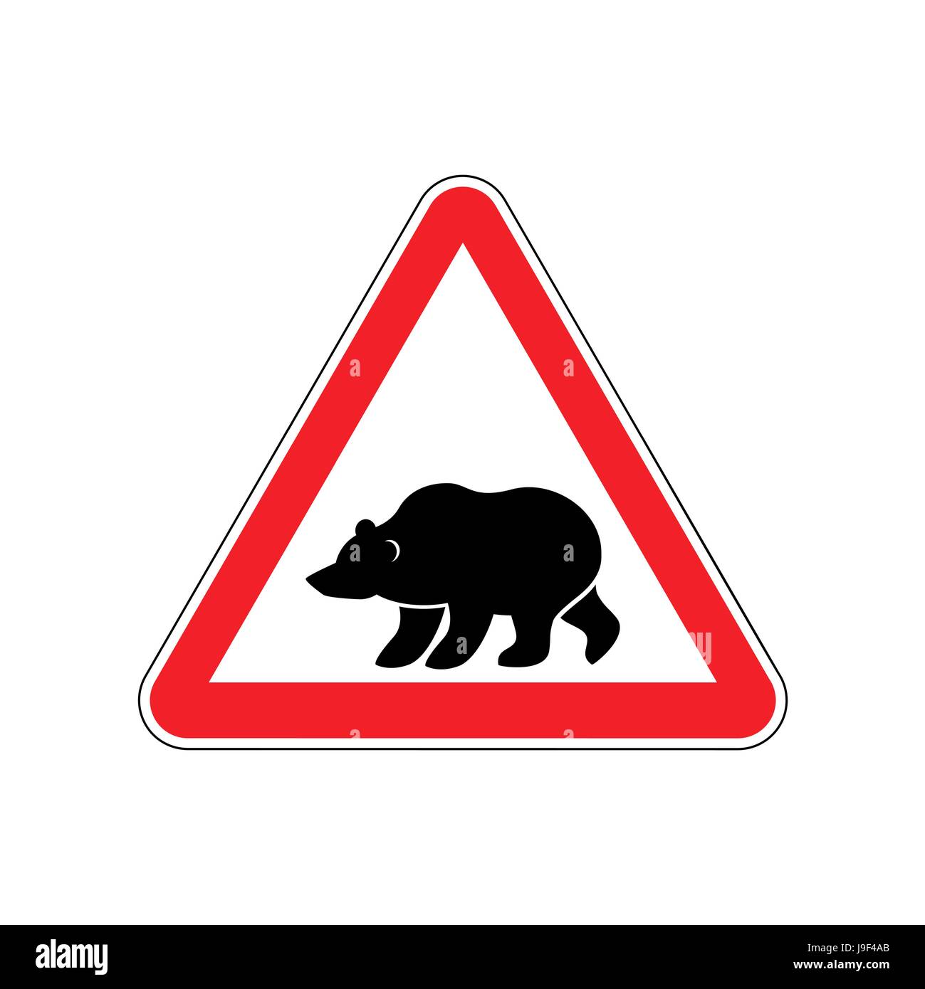 Panneau d'avertissement de l'ours rouge. Attention Danger prédateur symbole. Triangle de signalisation de danger bête sauvage Illustration de Vecteur