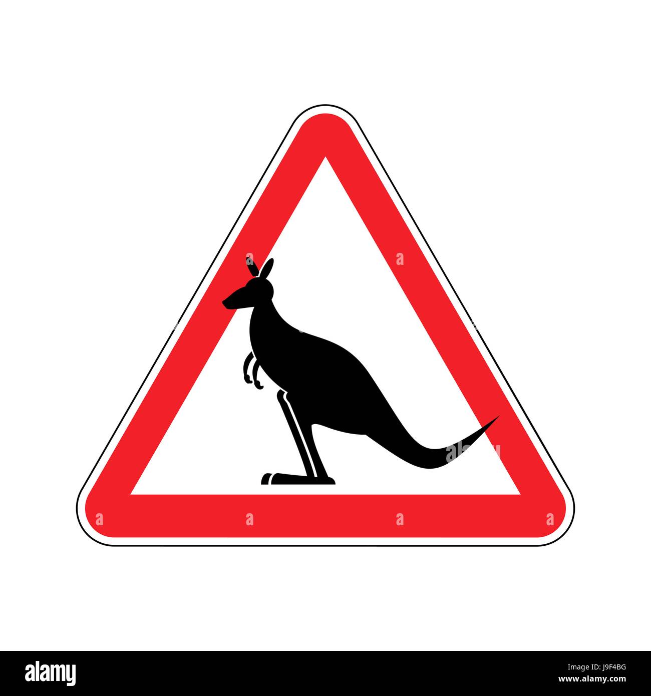 Panneau d'avertissement de kangourou wallaby attention danger. symbole. Triangle rouge signe Danger road animal sauvage Australienne Illustration de Vecteur