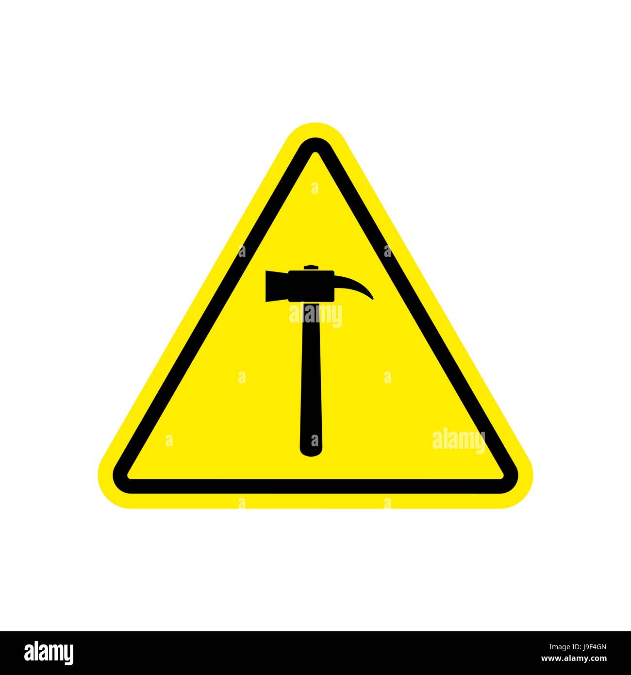 Hammer panneau d'avertissement jaune. Attention Danger réparation symbole. Triangle de signalisation de danger pounding Illustration de Vecteur