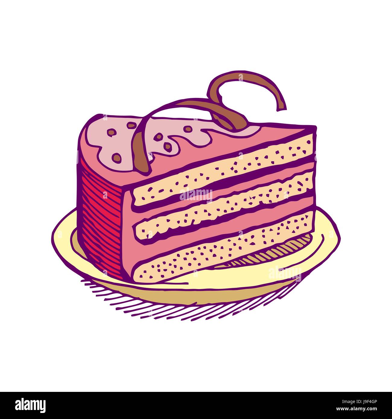 Morceau De Gateau Tarte A La Main Dessin Isole Dessert Sur Fond Blanc Gateaux De Bonbons La Creme Et Biscuit L Alimentation Confiserie Anniversaire Image Vectorielle Stock Alamy