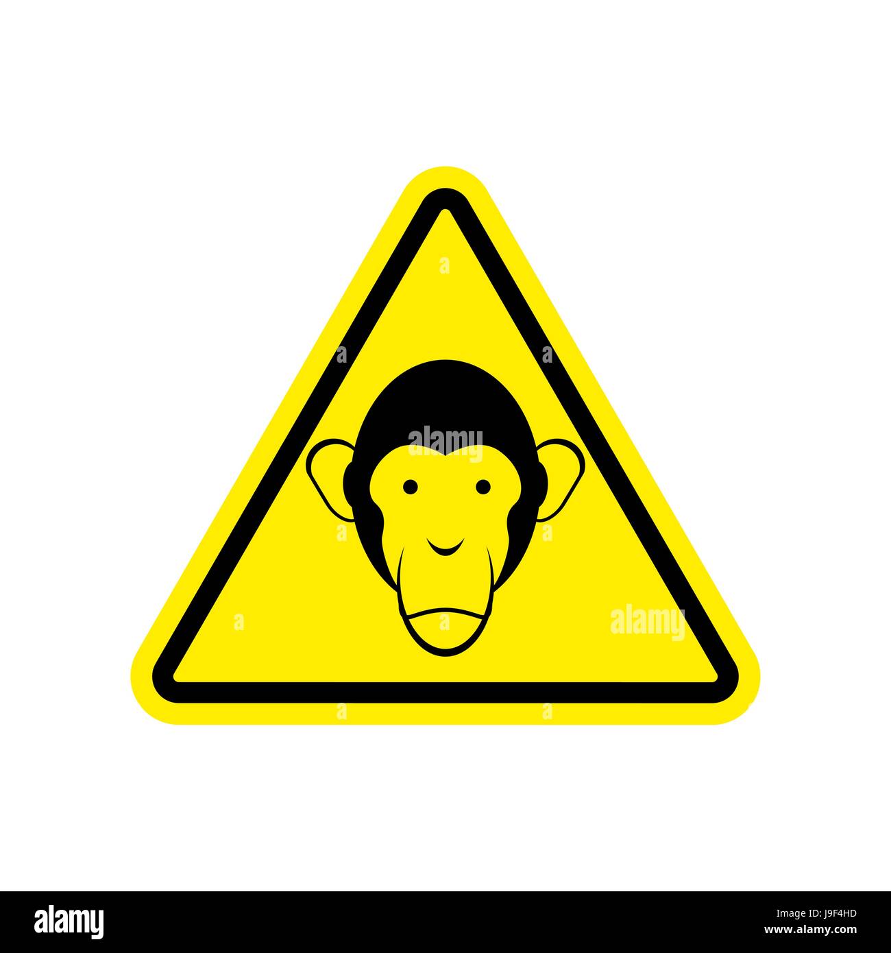 Monkey panneau d'avertissement jaune. Primauté de l'attention danger symbole. Triangle de signalisation de danger ape Illustration de Vecteur