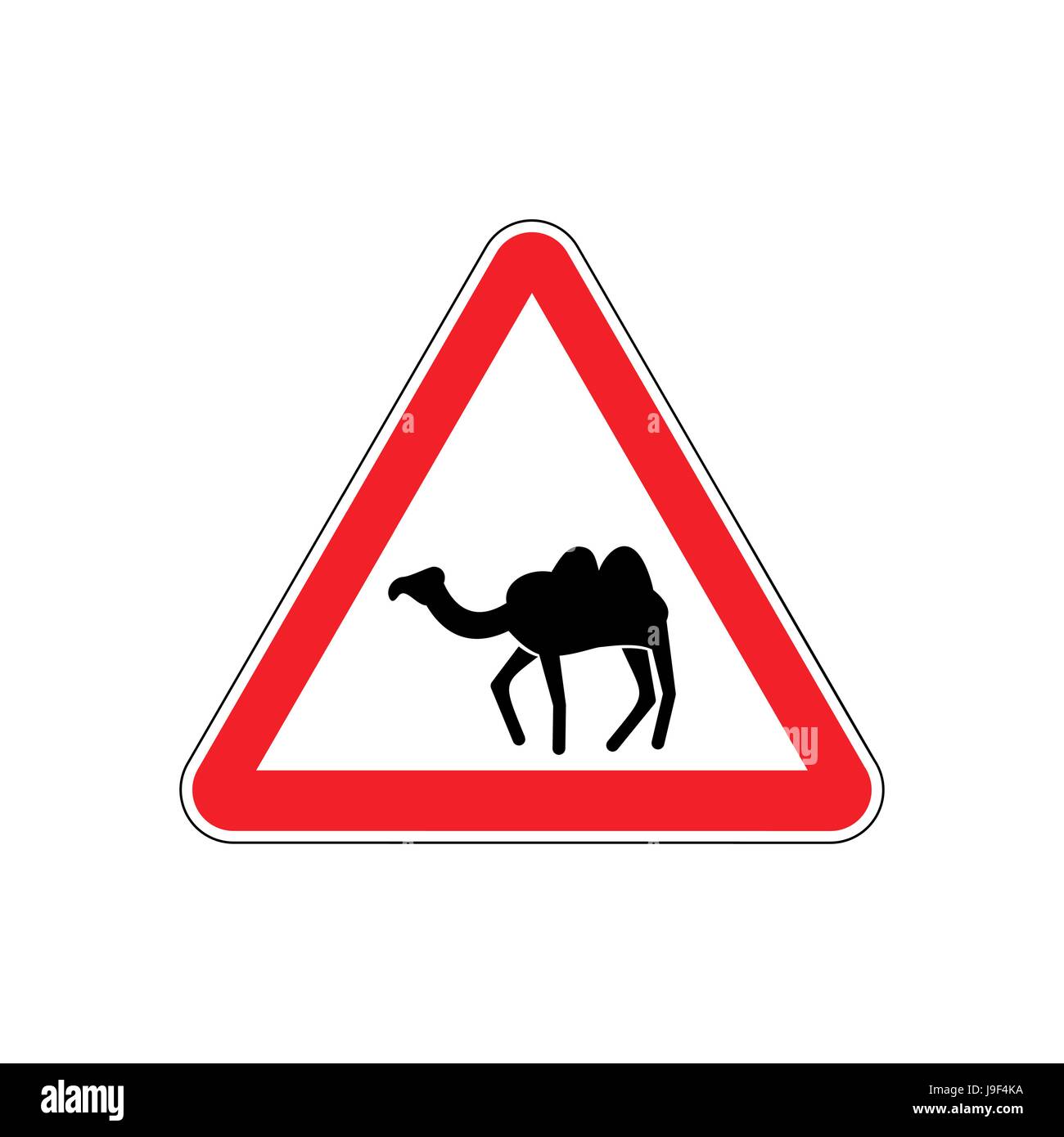 Panneau d'avertissement de chameau rouge. goof attention danger symbole. Triangle de signalisation de danger des animaux du désert Illustration de Vecteur