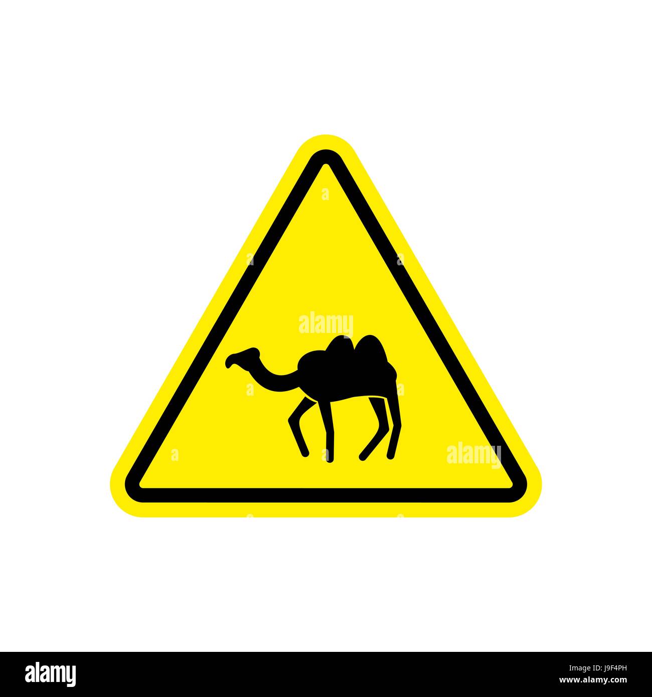Camel panneau d'avertissement jaune. goof attention danger symbole. Triangle de signalisation de danger des animaux du désert Illustration de Vecteur