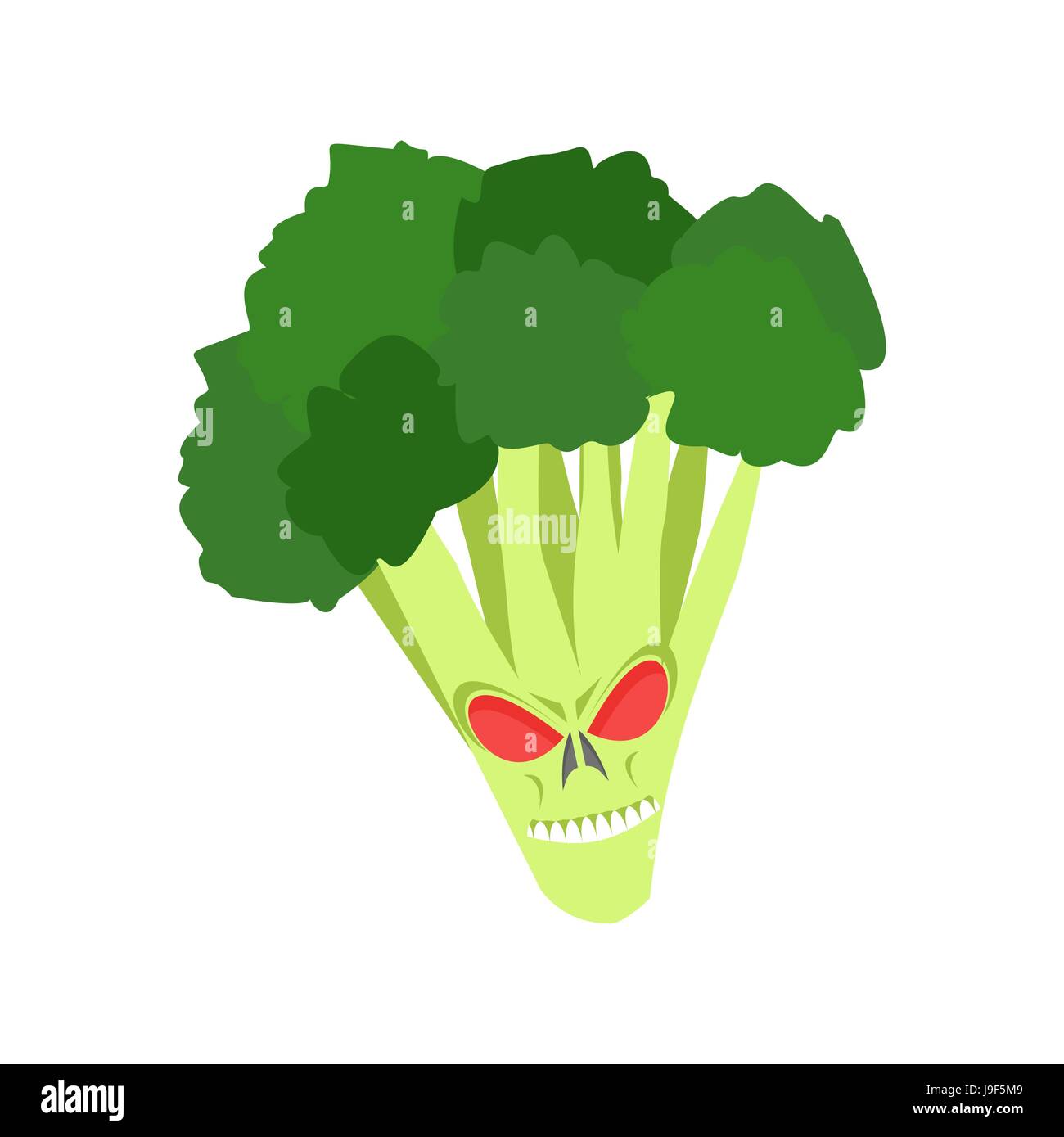 Le brocoli en colère. Légume vert agressif. Fruits dangereux Illustration de Vecteur