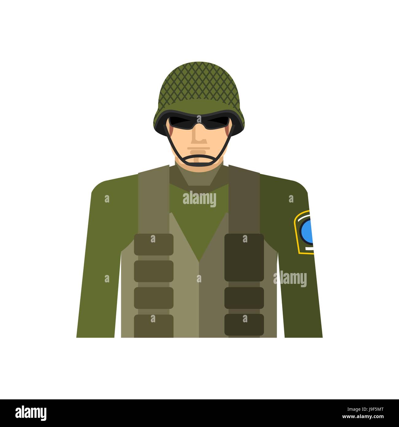 Portrait de soldat. Casque de protection militaire et en gilet pare-balles. Les forces spéciales Illustration de Vecteur