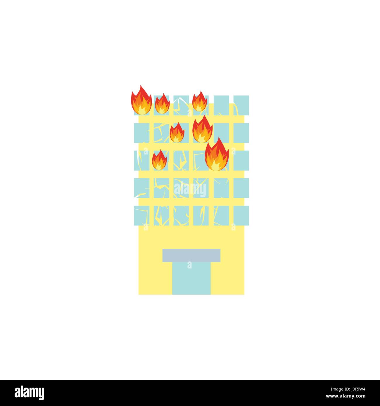 Le feu dans le bâtiment. Flammes de fenêtres de bureau. Incendie criminel à la maison. Installation de combustion. Catastrophe spontanée. Apocalypse sur terre Illustration de Vecteur