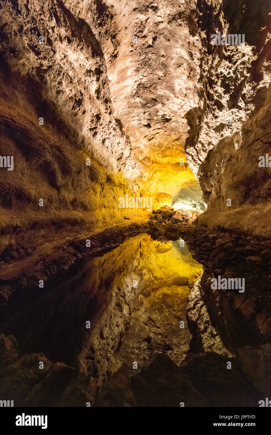 Grottes de Lanzarote - Cueva de los Verdes ( les grottes vertes ), tunnels de lave à Lanzarote, Canaries, l'Europe Banque D'Images