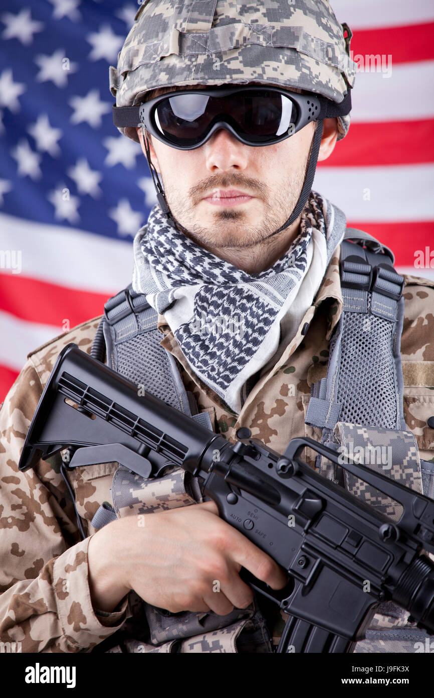 Cuisine américaine, l'armée, la guerre, soldat, drapeau, camouflage, militaire, arme à feu, arme à feu, danger, Banque D'Images