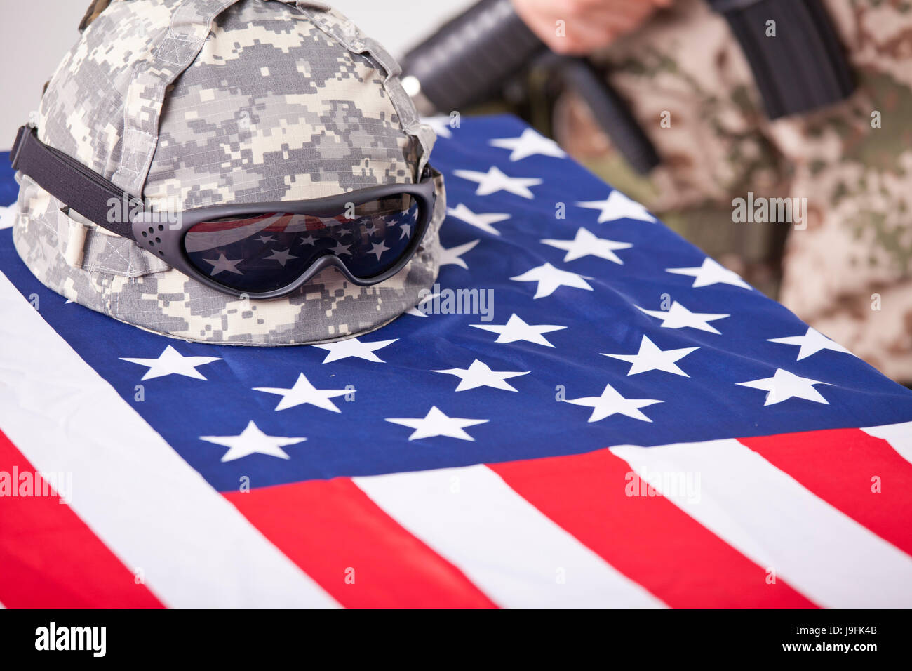 Cuisine américaine, guerre, soldat, casque, funérailles, militaire, mort, tombé, Memorial, Banque D'Images