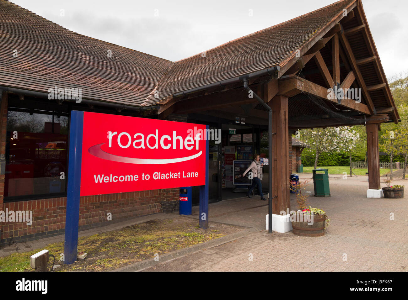 Road sign / Chef de l'affichage à l'Clacket Lane Roadchef Motorway service / services sur le moteur M25 façon Tatsfield, Westerham TN16 2ER. UK. (77) Banque D'Images