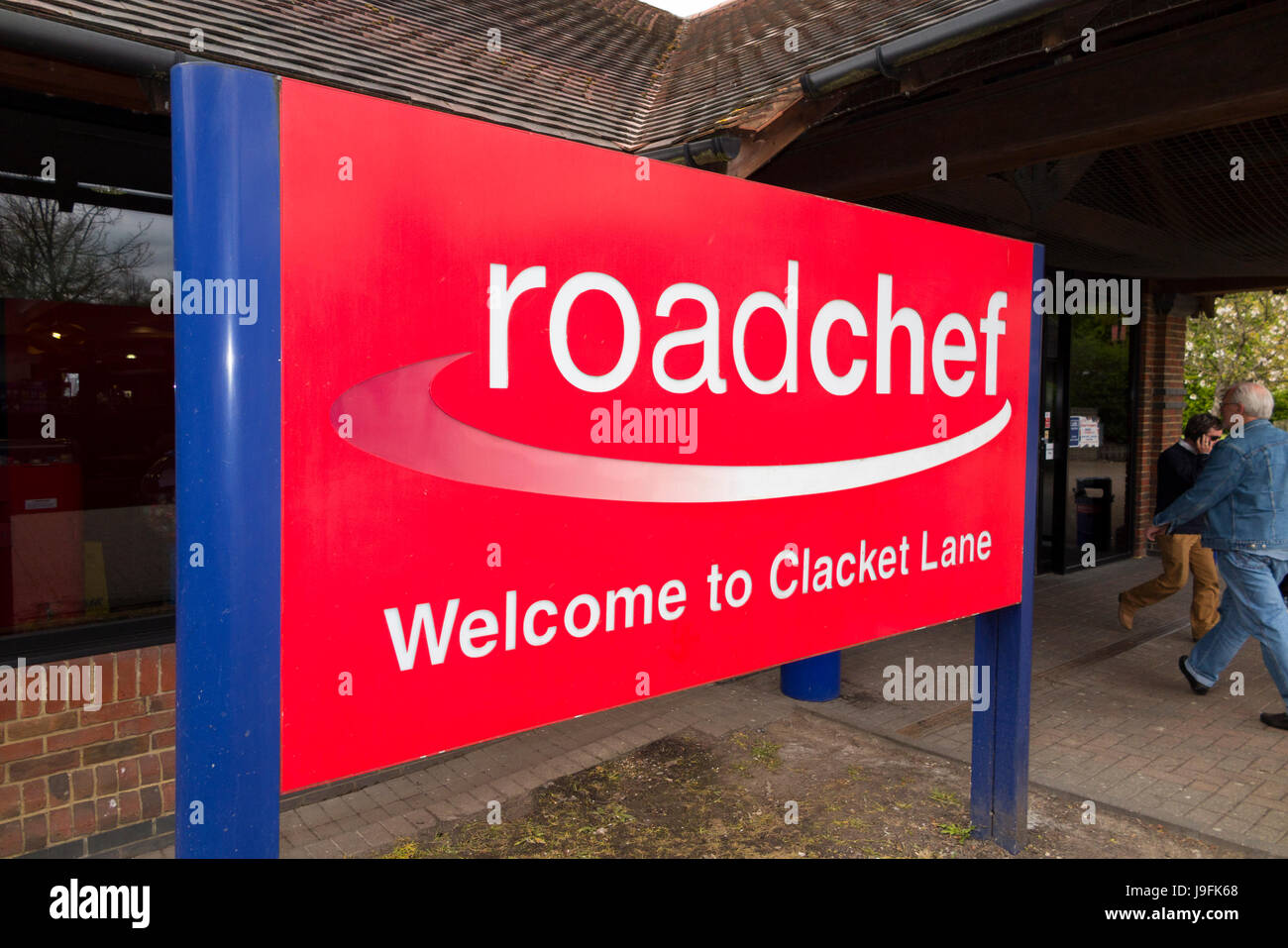Road sign / Chef de l'affichage à l'Clacket Lane Roadchef Motorway service / services sur le moteur M25 façon Tatsfield, Westerham TN16 2ER. UK. (77) Banque D'Images