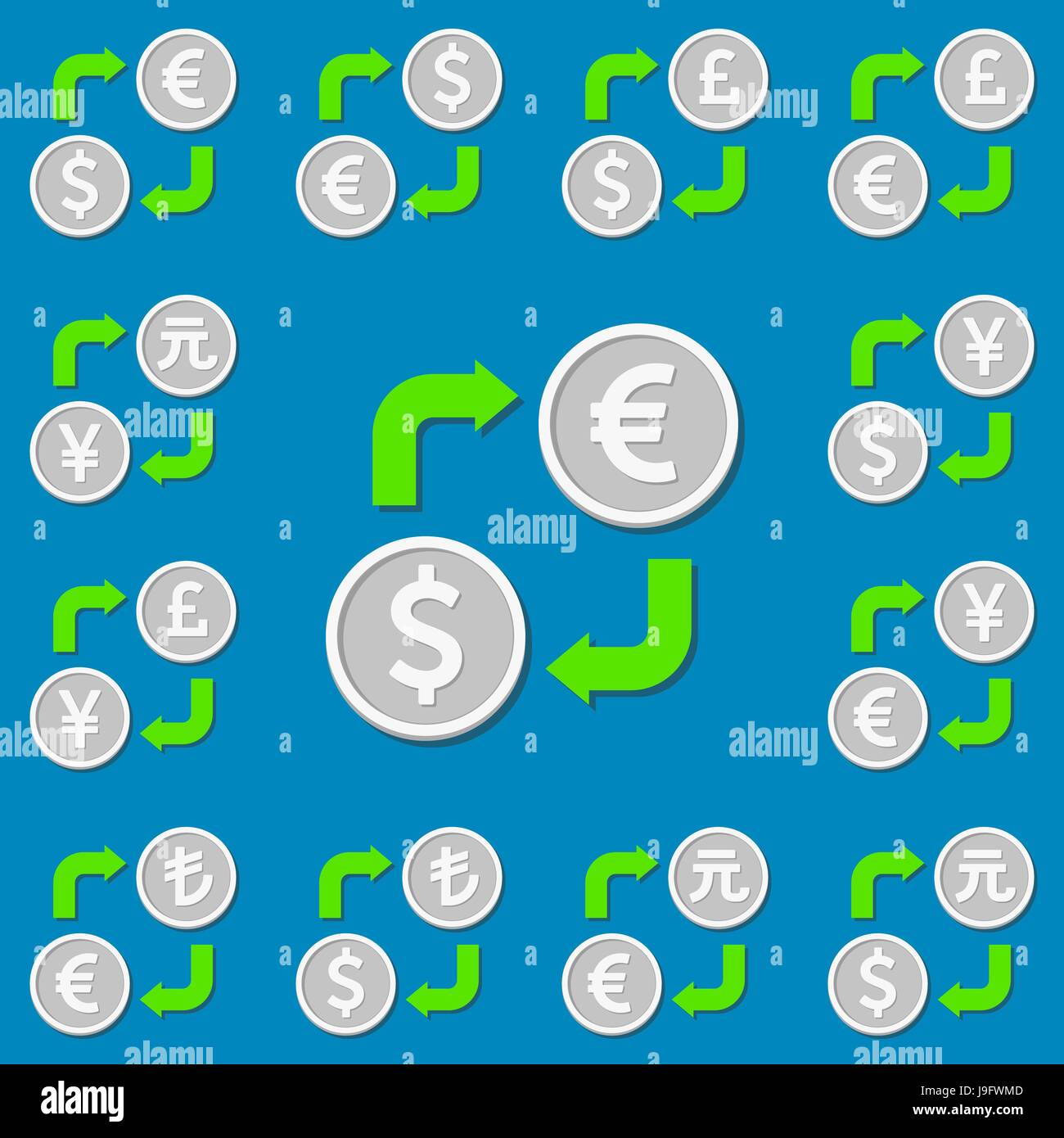 Un bureau de change. Set 1. Euro, Dollar, Livre Sterling, Yen, Yuan et la livre  turque. Vector illustration Image Vectorielle Stock - Alamy
