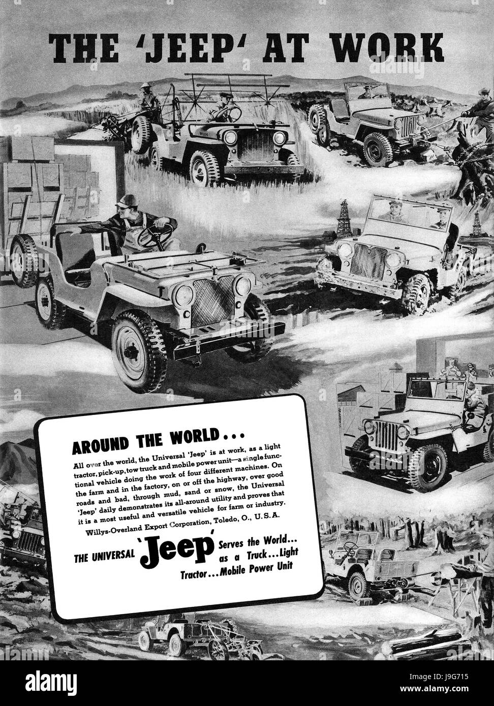 Aux États-Unis 1947 publicité pour la Jeep Willys-Overland. Banque D'Images