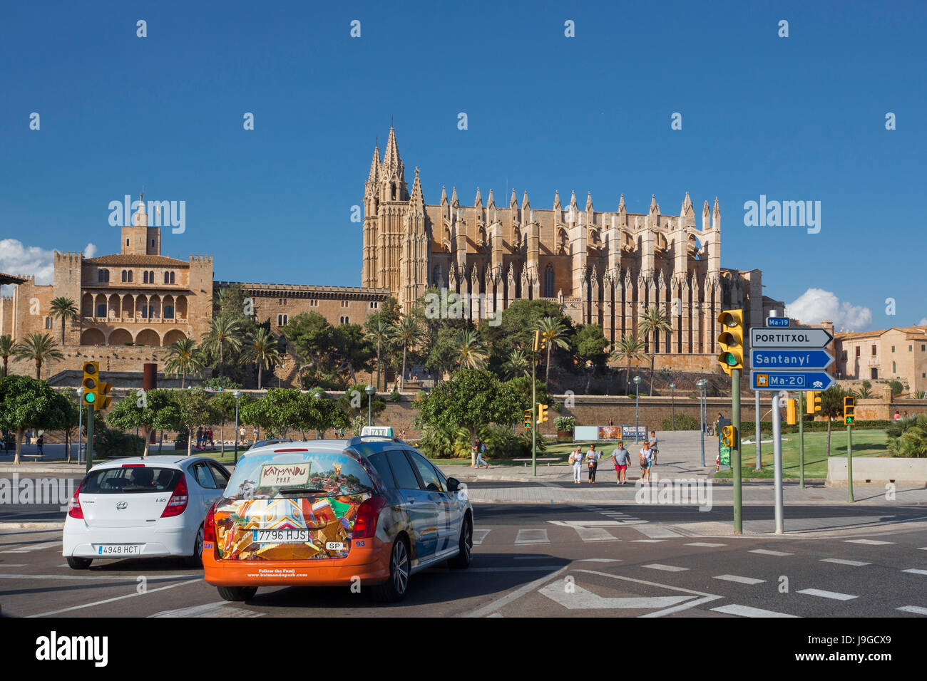 Espagne, Majorque, Palma, ville de l'Almudaina et La Seu Cathedral, Banque D'Images
