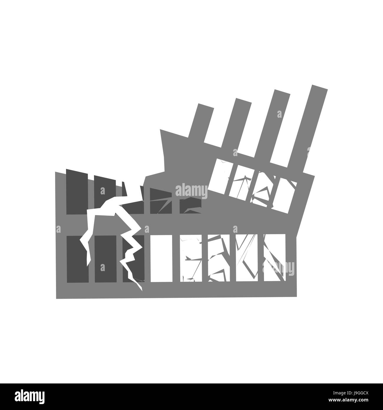 Bâtiment de guerre rompu. Les fissures et les éclats d'installations détruites. L'ouragan démolition maison. L'architecture en ruine du séisme. Catastrophe spontanée. Apo Illustration de Vecteur