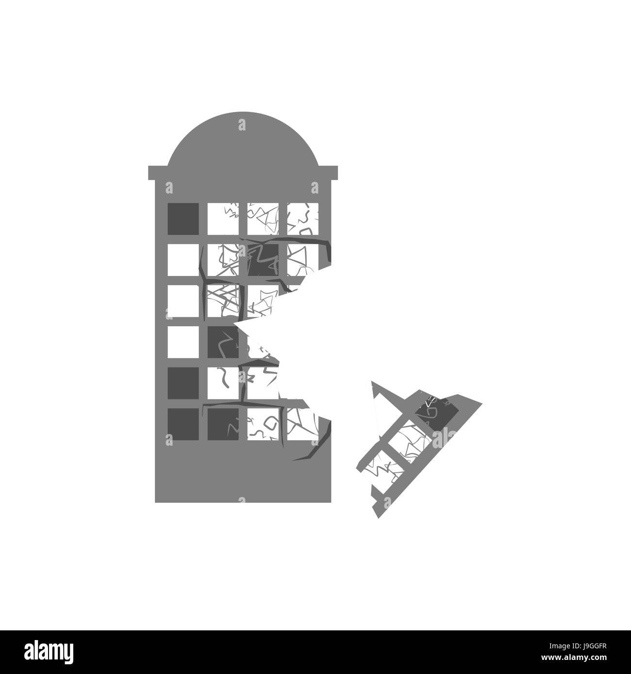 Bâtiment de guerre rompu. Les fissures et les éclats d'installations détruites. L'ouragan démolition maison. L'architecture en ruine du séisme. Catastrophe spontanée. Apo Illustration de Vecteur