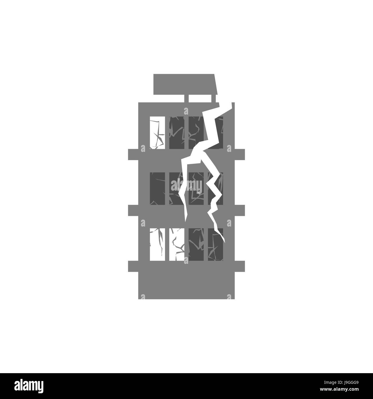 Bâtiment de guerre rompu. Les fissures et les éclats d'installations détruites. L'ouragan démolition maison. L'architecture en ruine du séisme. Catastrophe spontanée. Apo Illustration de Vecteur