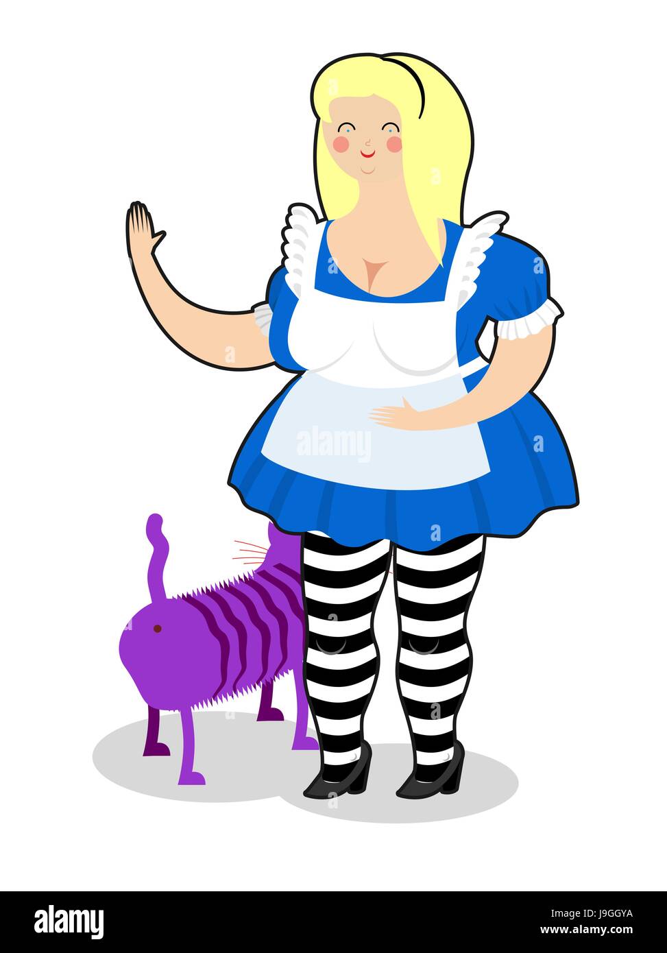 Alice et Cheshire Cat. Vieille grosse femme et minable des animaux fabuleux Illustration de Vecteur