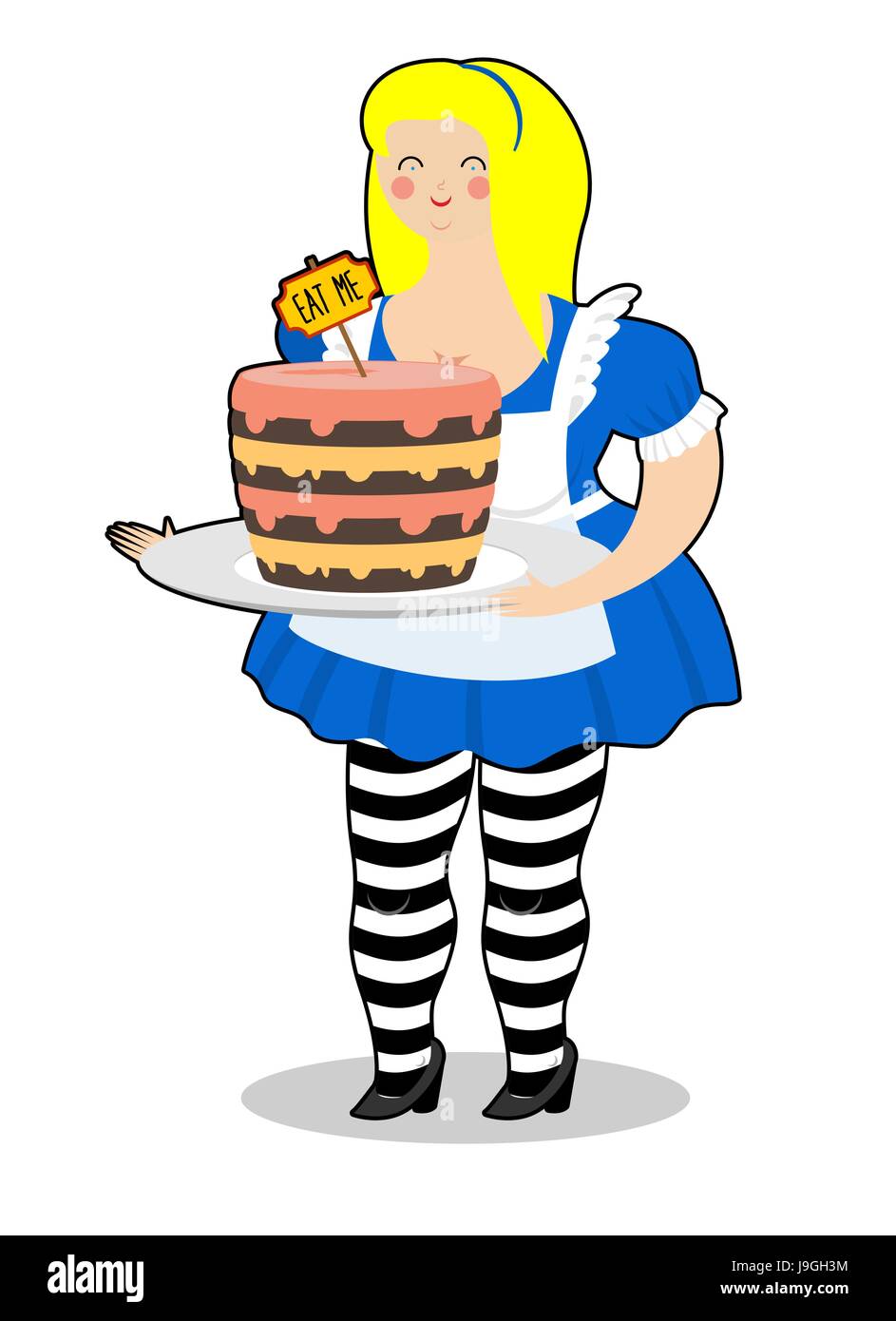 Alice Au Pays Des Merveilles Me Manger Le Gateau Gras Et Vieux Cheerful Woman Image Vectorielle Stock Alamy