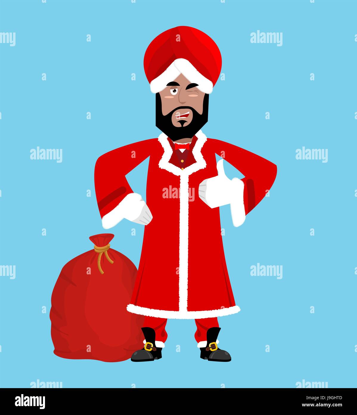 Santa l'Inde. Les Indiens de Noël Père Noël. Turban rouge fourrure. Grand- père de l'année nouvelle Image Vectorielle Stock - Alamy