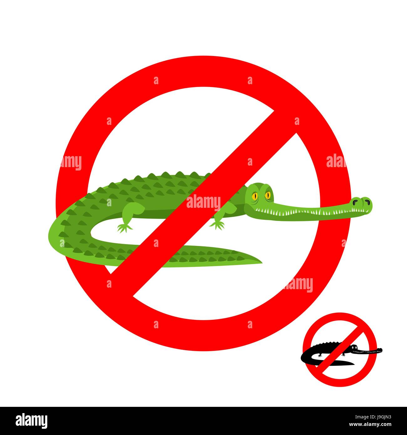 Arrêter crocodile. Alligator interdit. Caiman barré. Reptiles prédateurs contre l'emblème. Signe d'interdiction rouge. Amphibiens agressif sauvages interdiction Illustration de Vecteur