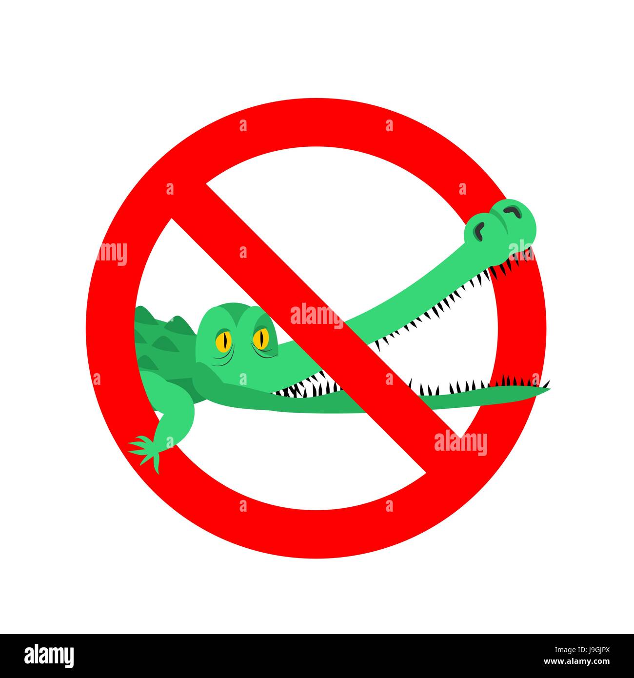 Arrêter crocodile. Alligator interdit. Caiman barré. Reptiles prédateurs contre l'emblème. Signe d'interdiction rouge. Amphibiens agressif sauvages interdiction Illustration de Vecteur